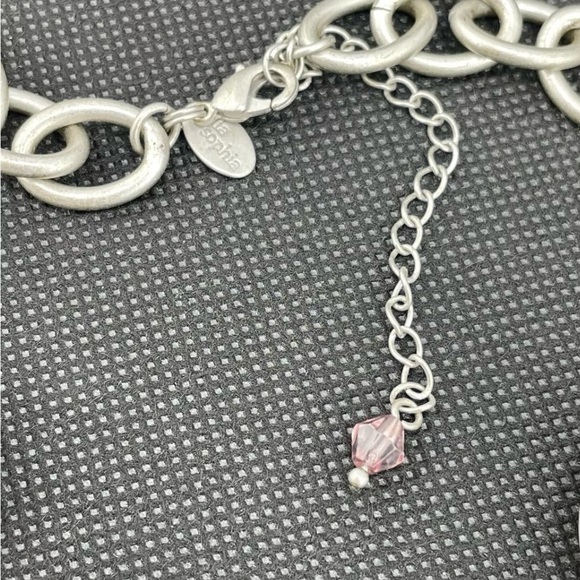 Lia Sophia Rhinestone Matte Silver Tone Necklace, Flower Pendant EUC - Picture 4 of 8